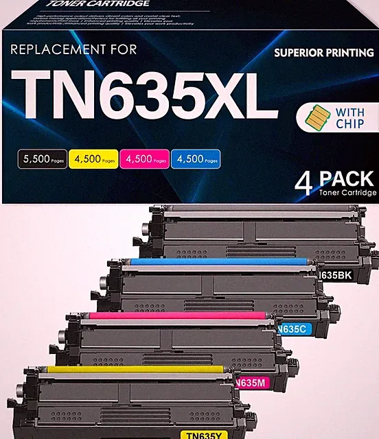 4 x NEW Brother TN-635XL Printer Compat High Yield Vivid Toner $400 Msrp