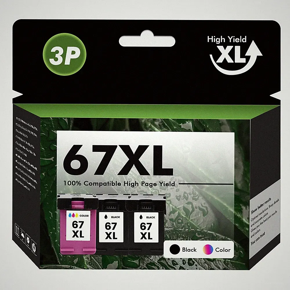 67XL Ink Cartridge for HP 67 Ink Deskjet 2700e 2755e 4100e 4155e Envy 6010 6055e