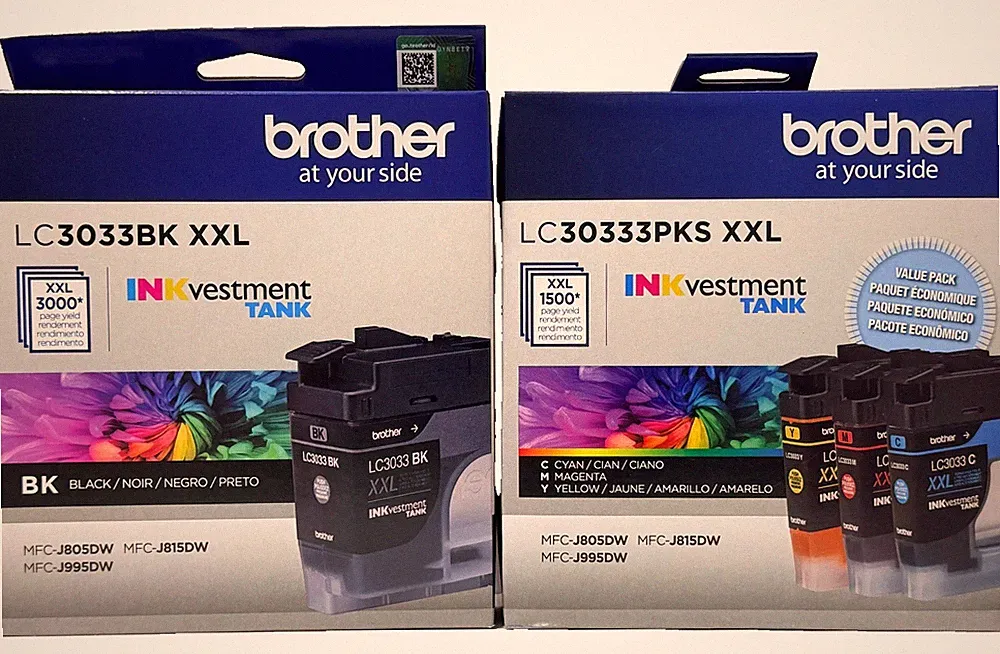 New Genuine Brother LC3033XXL Black Cyan Magenta Yellow 4pk Ink Cartridges